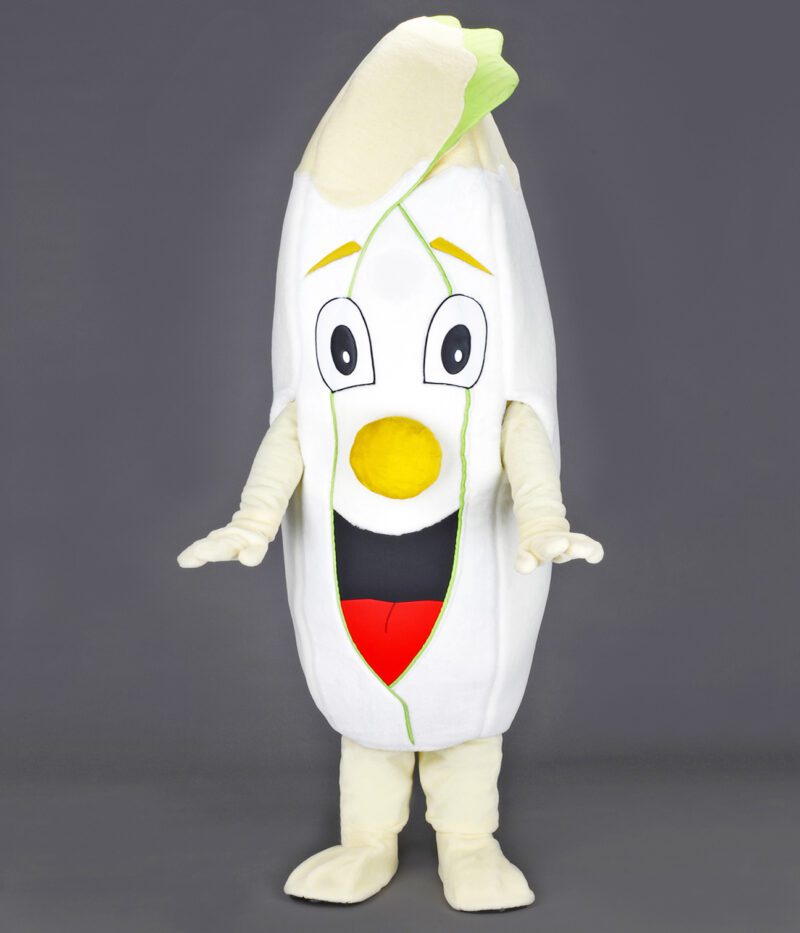 Notre mascotte “Endive” se distingue par son aspect frais et épuré, avec sa silhouette fine et sa feuille unique qui lui confère un charme naturel.