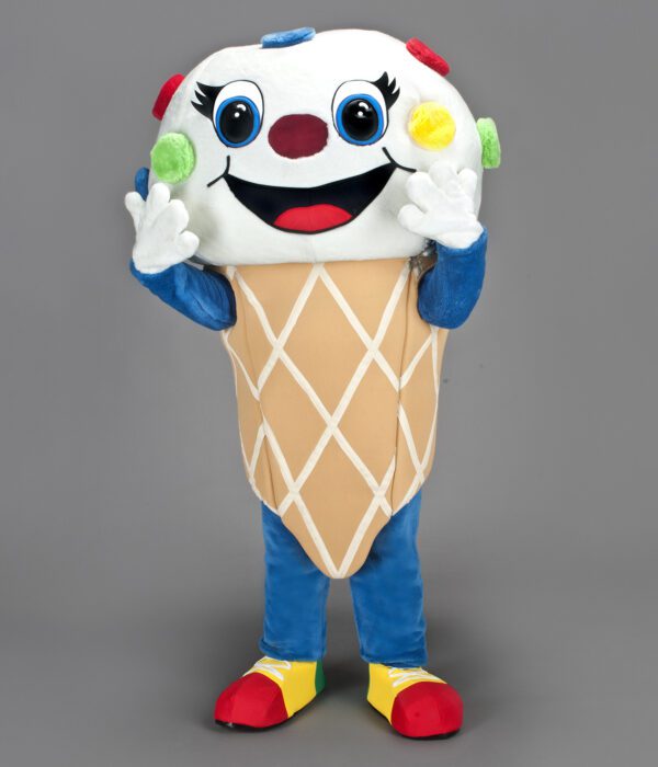 Notre mascotte “Glace” affiche un visage joyeux et rafraîchissant, symbole de fraîcheur et de plaisir sucré.