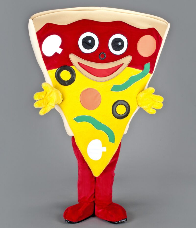 Mascotte de 2 mètres en forme de pizza qui sourit