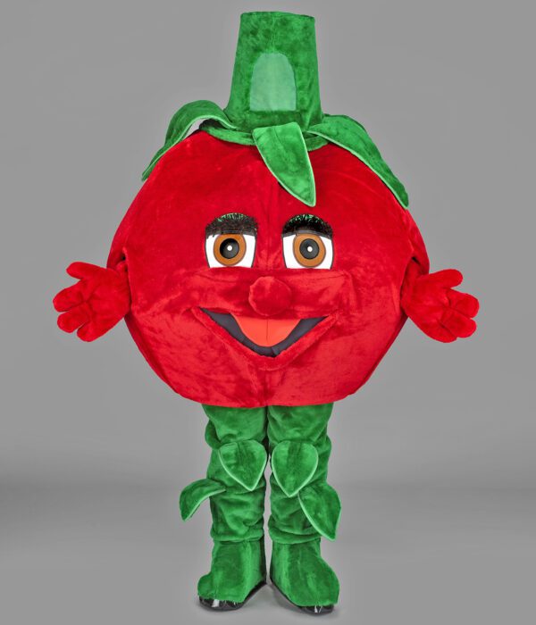 Notre mascotte “Tomate” est une petite boule rouge pleine de vie et d’énergie, toujours prête à faire sensation.